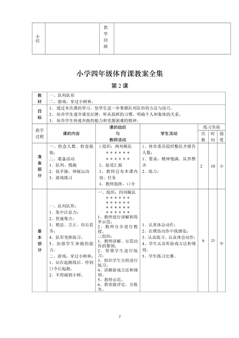 三年级上册体育与健康 3至4年级全一册小学四年级体育课教案全集全集    第2页