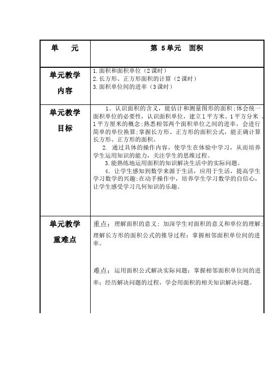 三年级下册数学（人教版）数学《第五单元:面积》教案教学设计16第1页