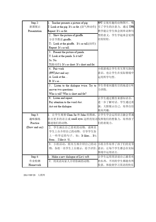 三年级下册英语(PEP版)PEP英语《Unit3 At the zoo》教案教学设计10第2页