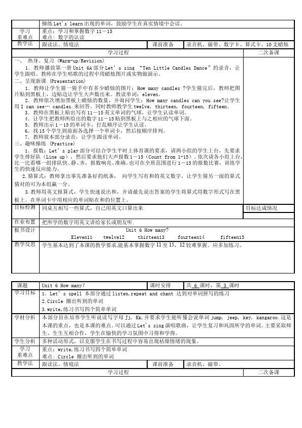 三年级下册英语(PEP版)PEP英语《Unit6 How many》教案教学设计下载8第2页