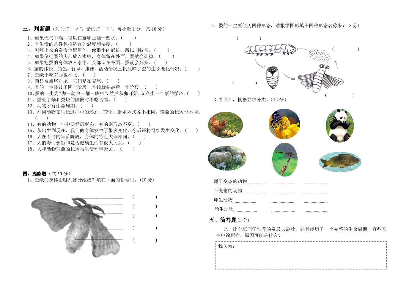 三年级下册科学（教科版）科学第二单元动物的生命周期复习试题第2页