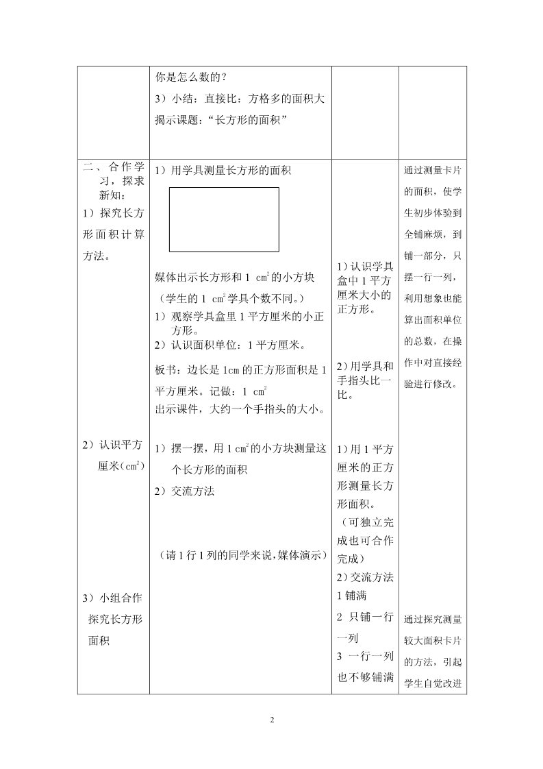 三年级下册数学（苏教版）数学第六单元:长方形和正方形的面积教学设计教案第2页