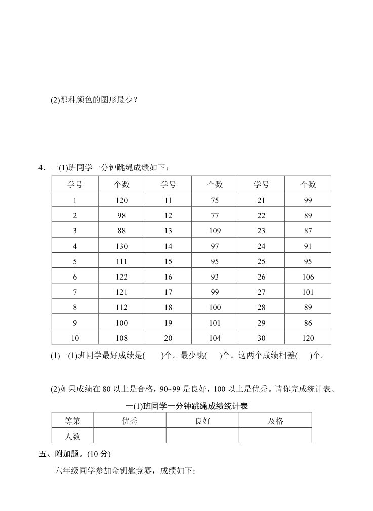 三年级下册数学（苏教版）数学数据的收集和整理(二)试卷练习检测第3页