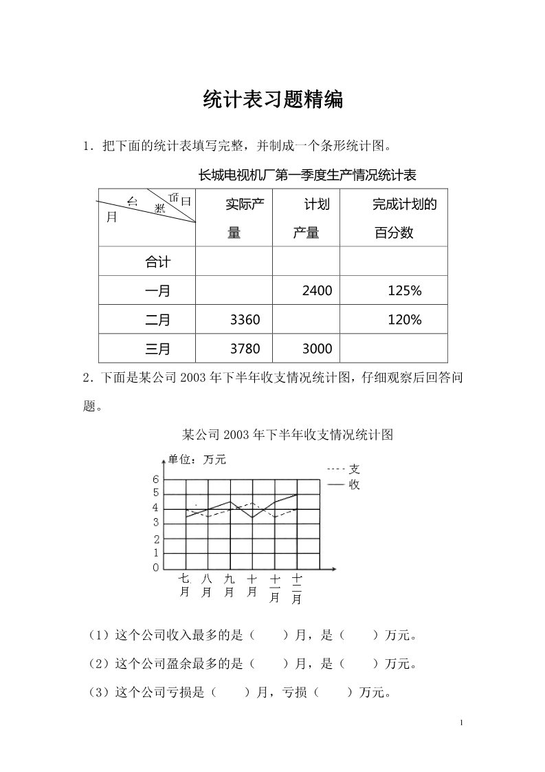 四年级上册数学（苏教版）统计表习题精编第1页