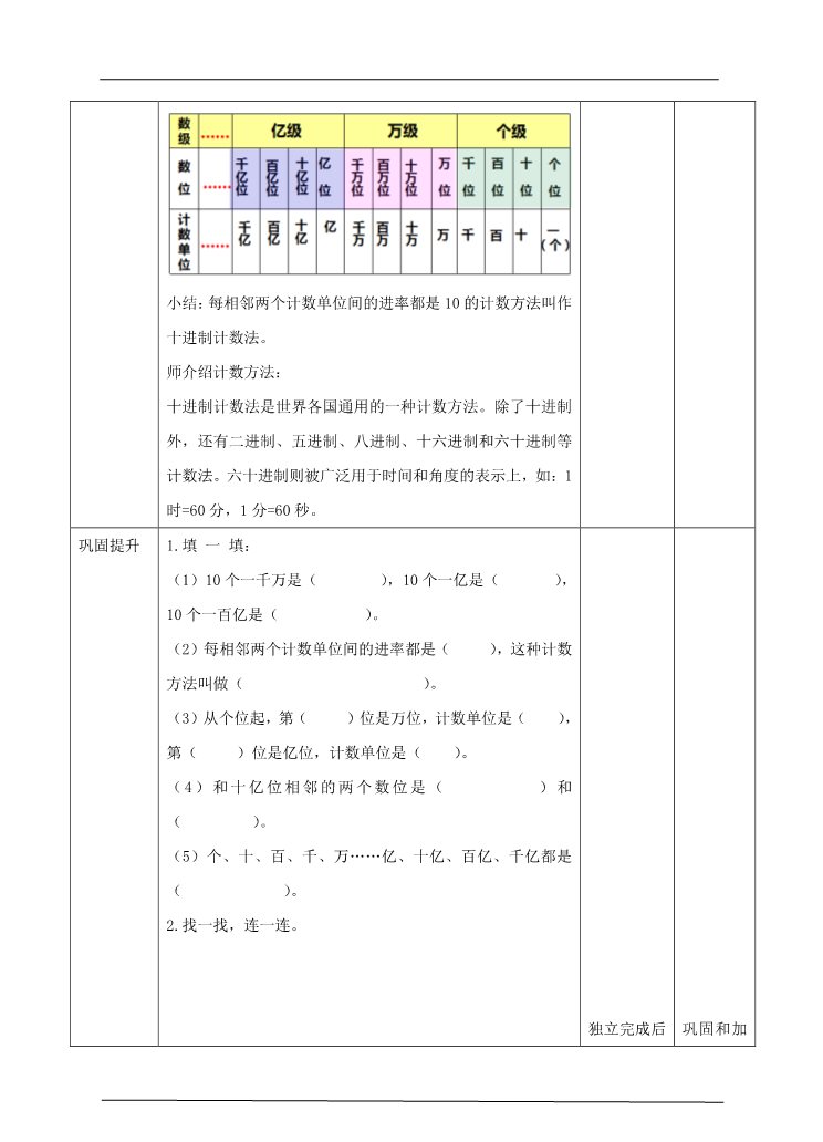 四年级上册数学（人教版）第五课时 数的产生、十进制计数法（教案）第5页