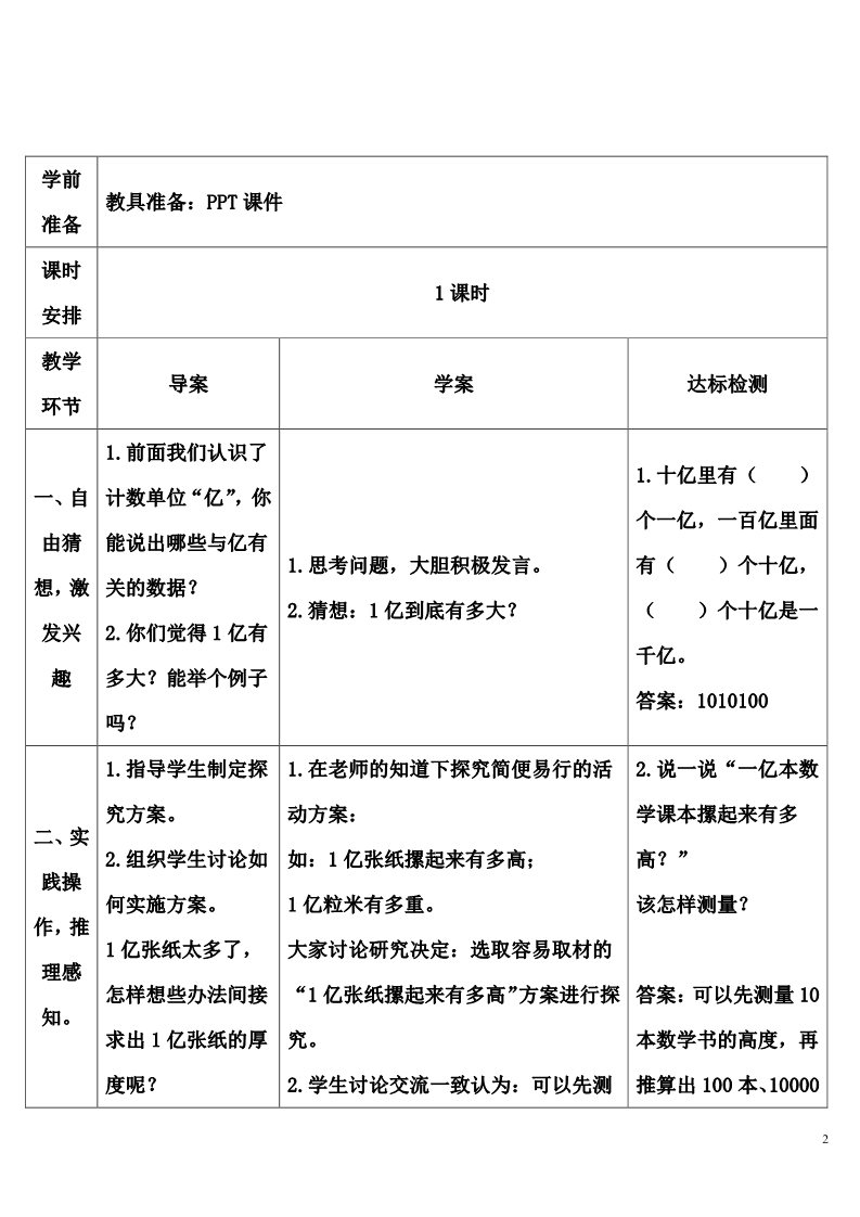 四年级上册数学（人教版）综合与实践 一亿有多大第2页