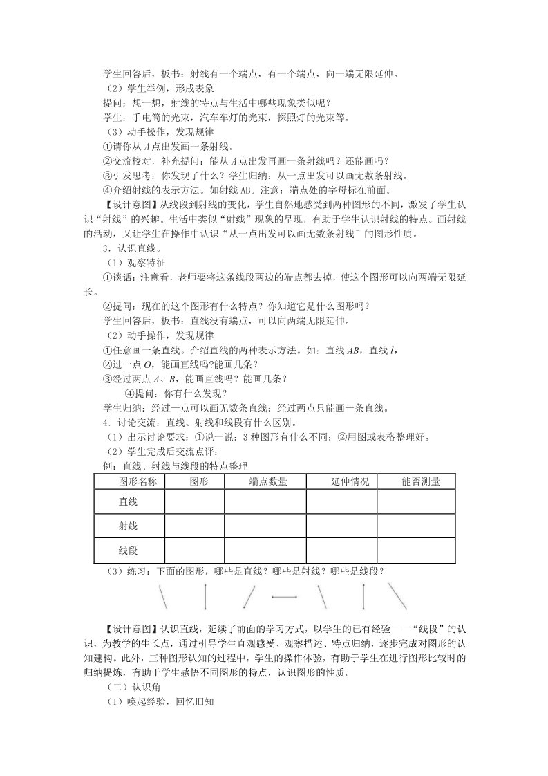 四年级上册数学（人教版）1、《线段 直线 射线 角》教学设计第2页