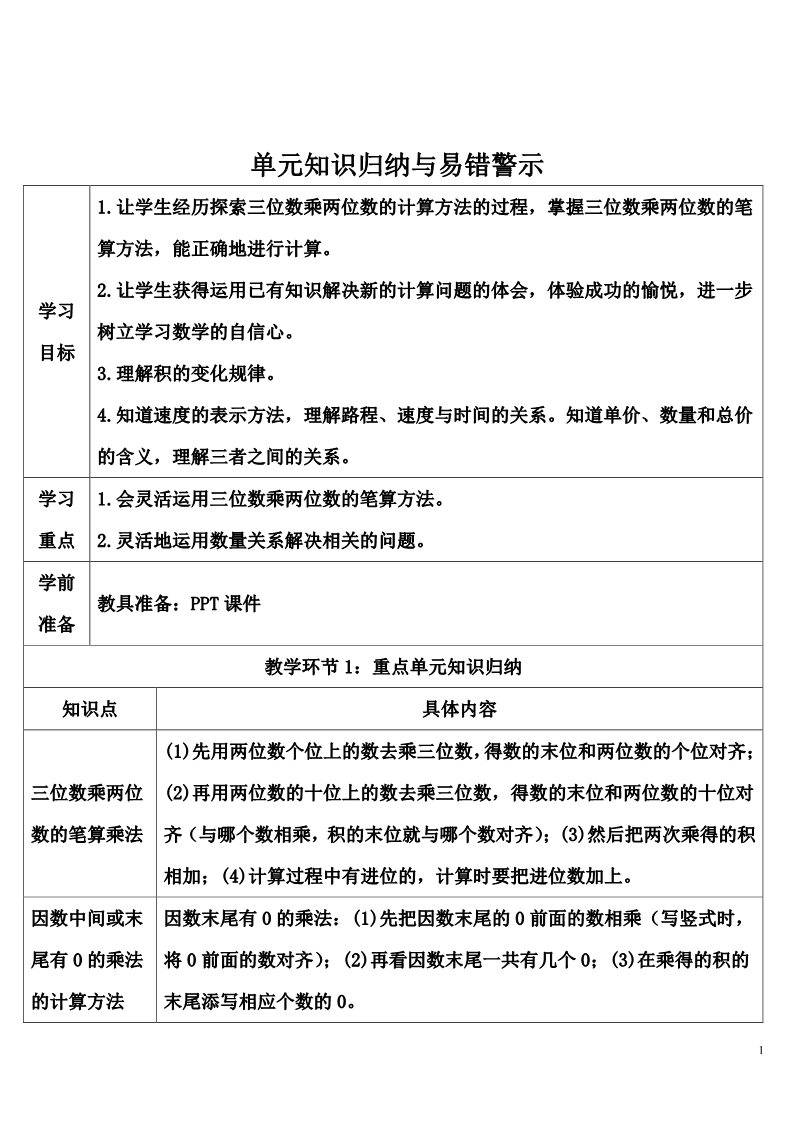 四年级上册数学（人教版）单元知识归纳与易错警示第1页