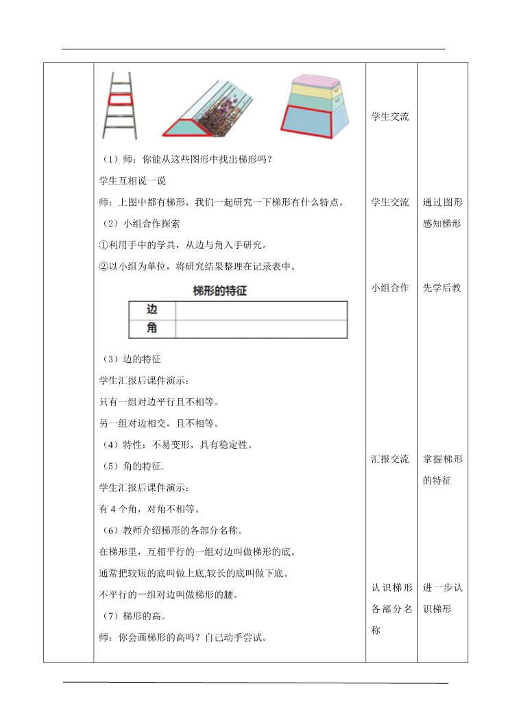 四年级上册数学（人教版）第五课时 认识梯形（教案）第2页