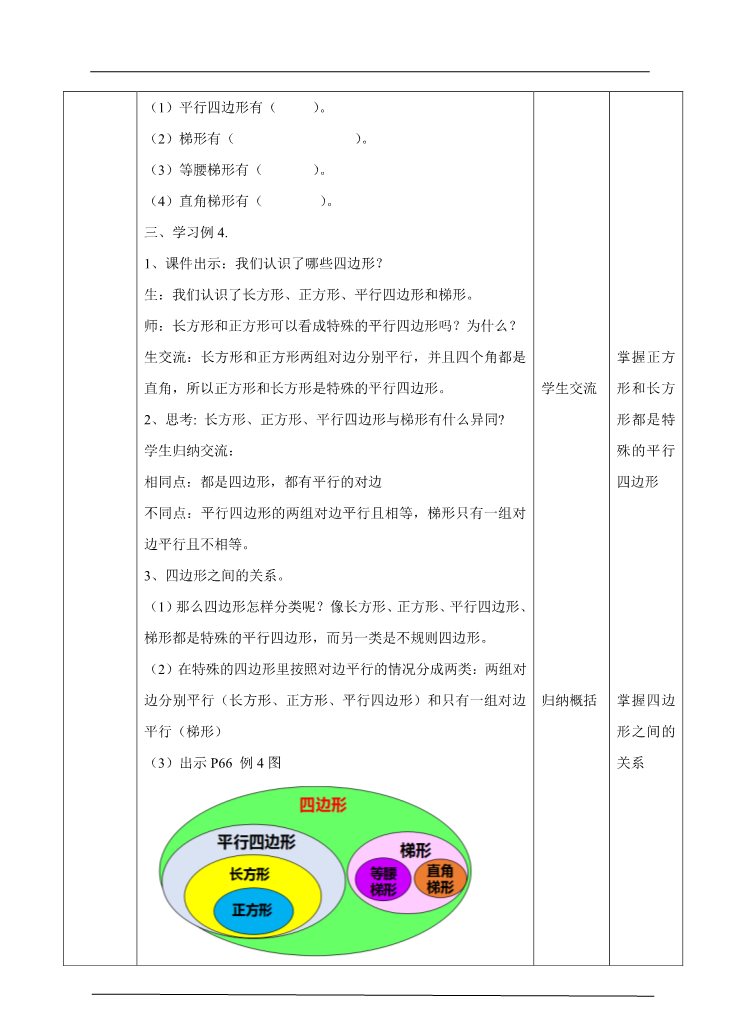 四年级上册数学（人教版）第五课时 认识梯形（教案）第4页