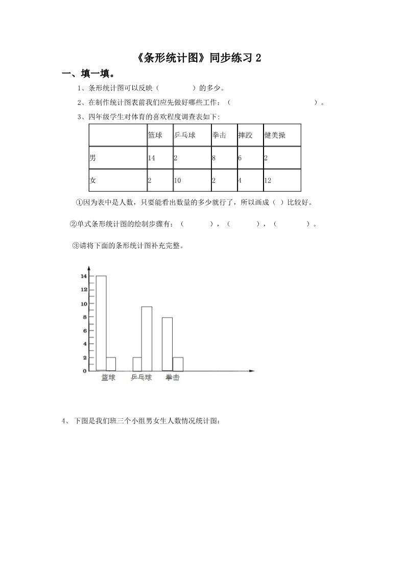 四年级上册数学（人教版）《条形统计图》同步练习2第1页