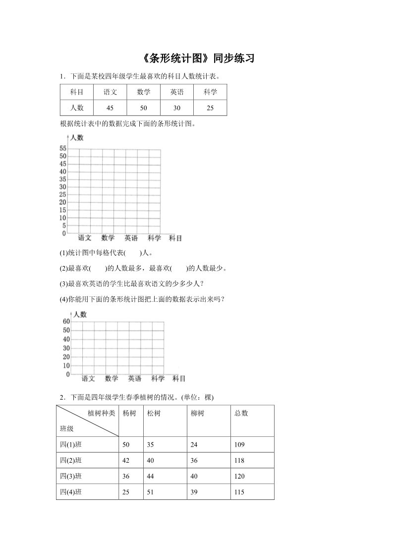 四年级上册数学（人教版）《条形统计图》同步练习6第1页