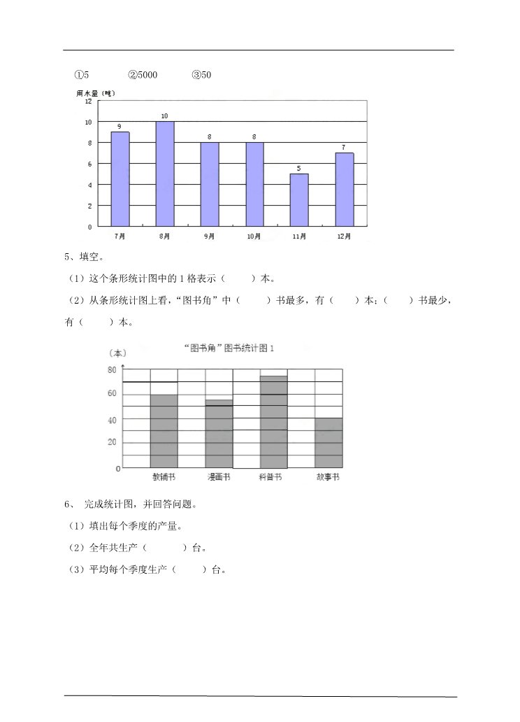 四年级上册数学（人教版）第二课时1格表示多个单位的条形统计图（习题）第2页