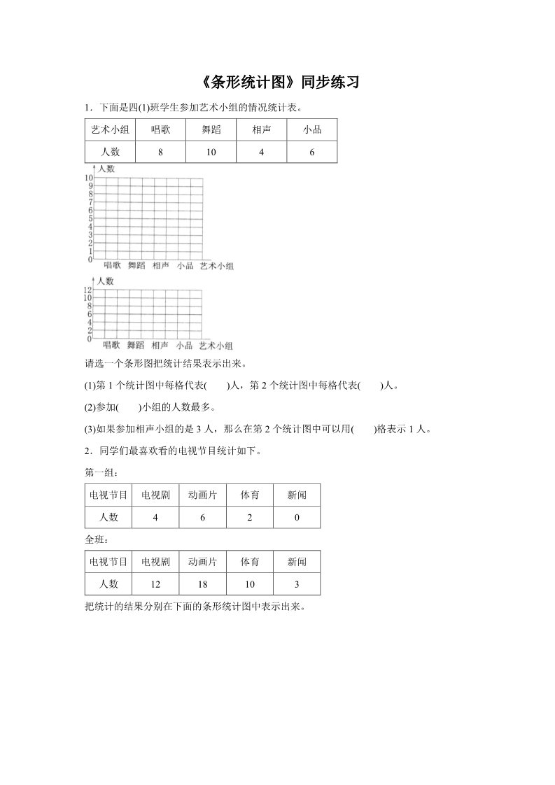 四年级上册数学（人教版）《条形统计图》同步练习5第1页