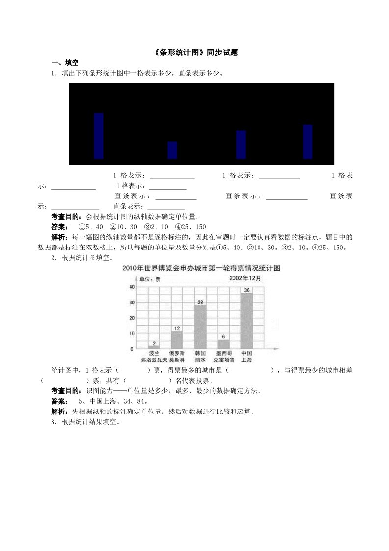 四年级上册数学（人教版）《条形统计图》同步试题（附答案）第1页