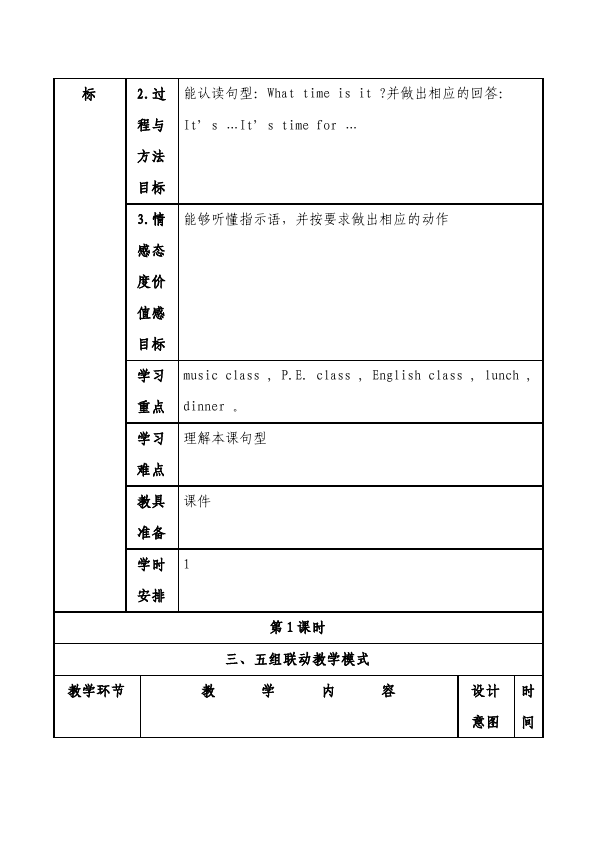 四年级下册英语(PEP版)PEP英语《Unit2 What time is it》教案教学设计18第5页