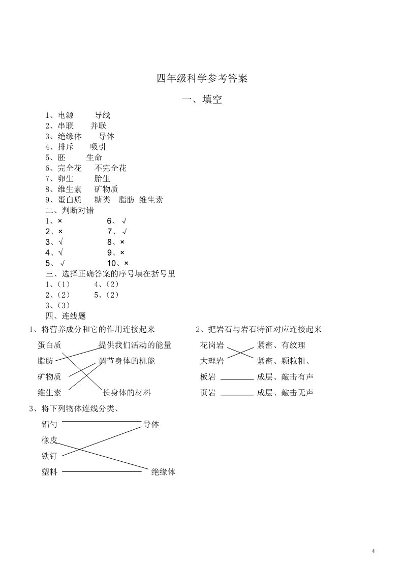 四年级下册科学（教科版）科学期末考试复习试卷第4页