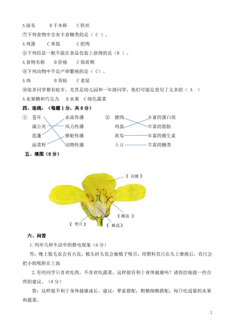 四年级下册科学（教科版）科学期末考试复习单元测试试卷第2页