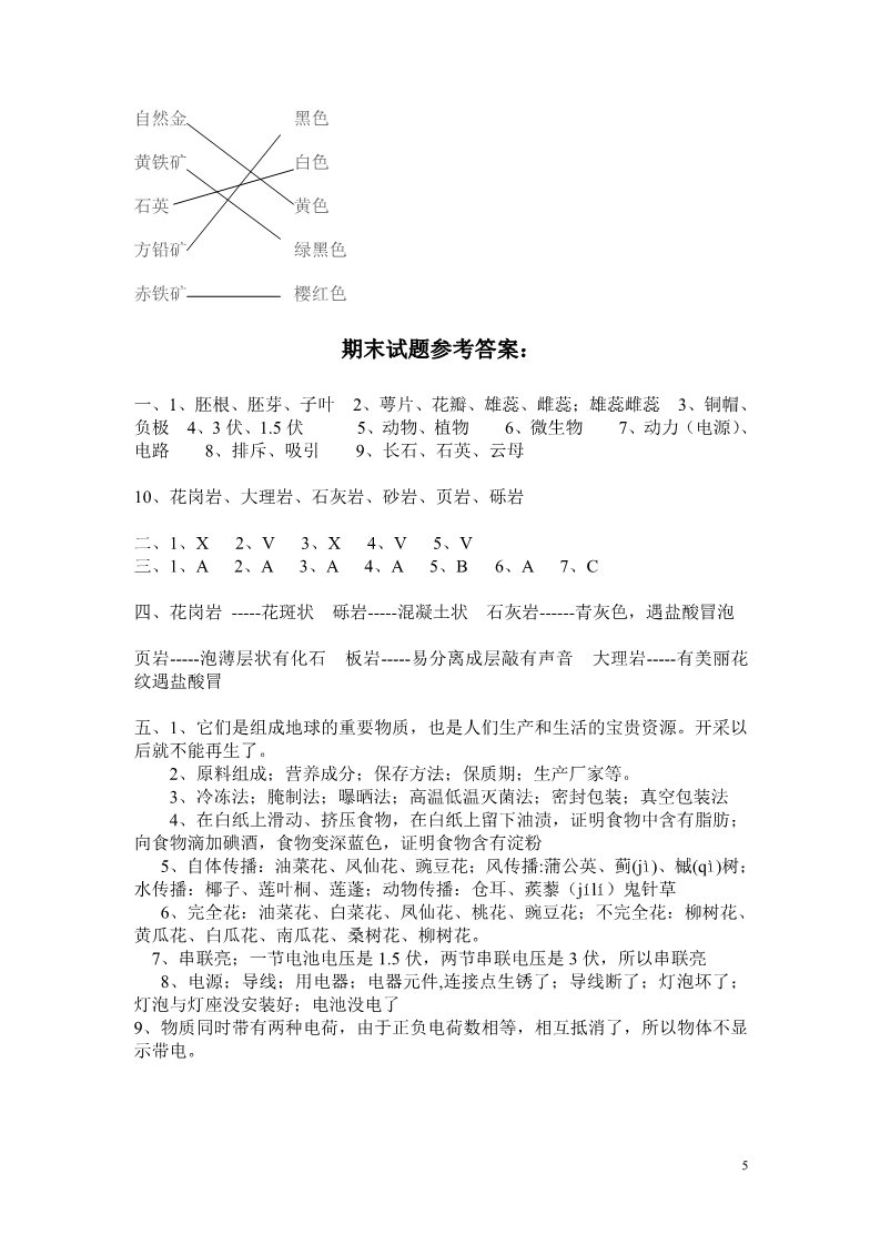 四年级下册科学（教科版）科学期末考试复习单元检测试卷第5页