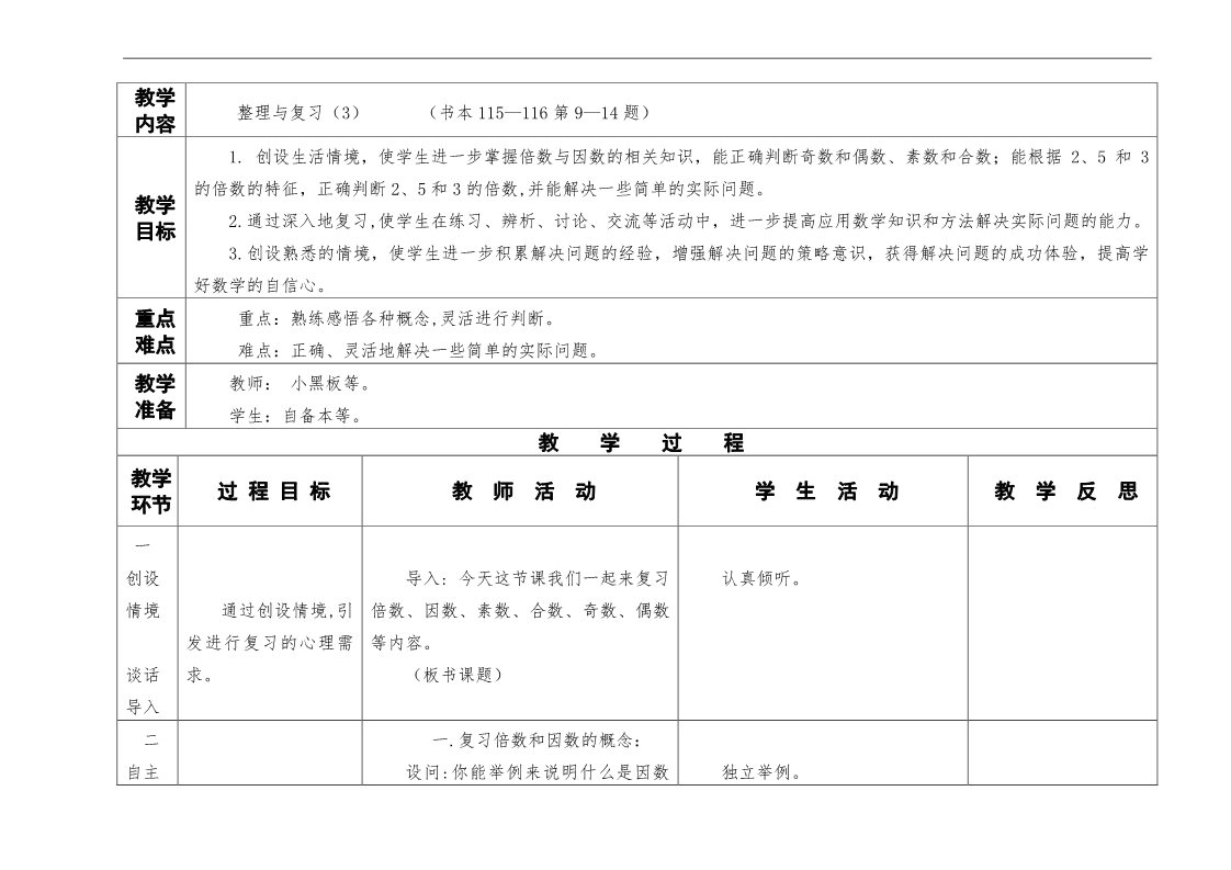 四年级下册数学（苏教版）(数学)第九单元:整理与复习教案第1页