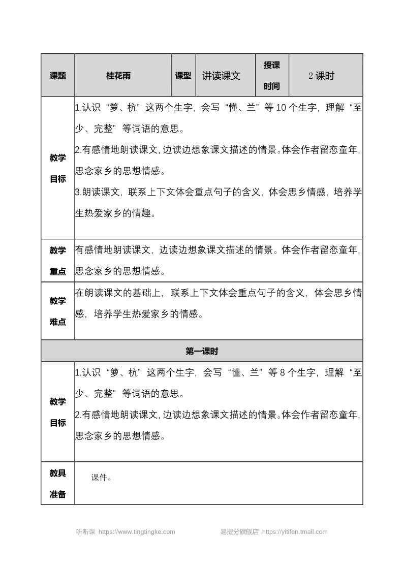 五年级上册语文（部编版）桂花雨 教案1第1页