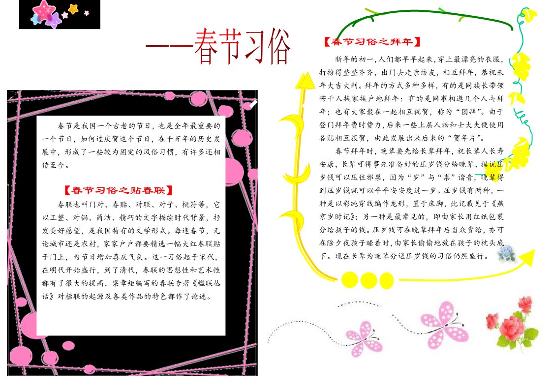 五年级上册语文（部编版）三年级板报_春节第1页