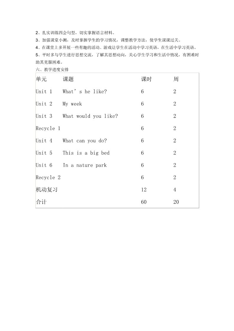 五年级上册英语(PEP版)PEP小学五年级上英语教学计划 2第2页