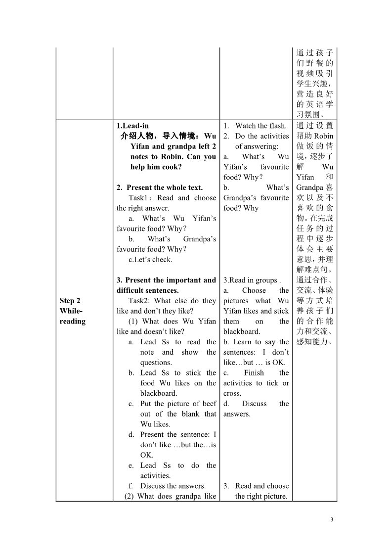 五年级上册英语(PEP版)Unt 3 单元教案（英文）第3页