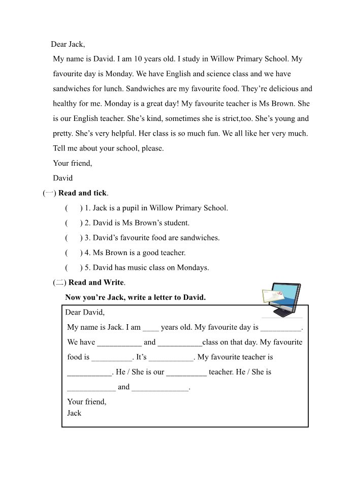 五年级上册英语(PEP版)期中测试卷 5（含听力材料）第4页