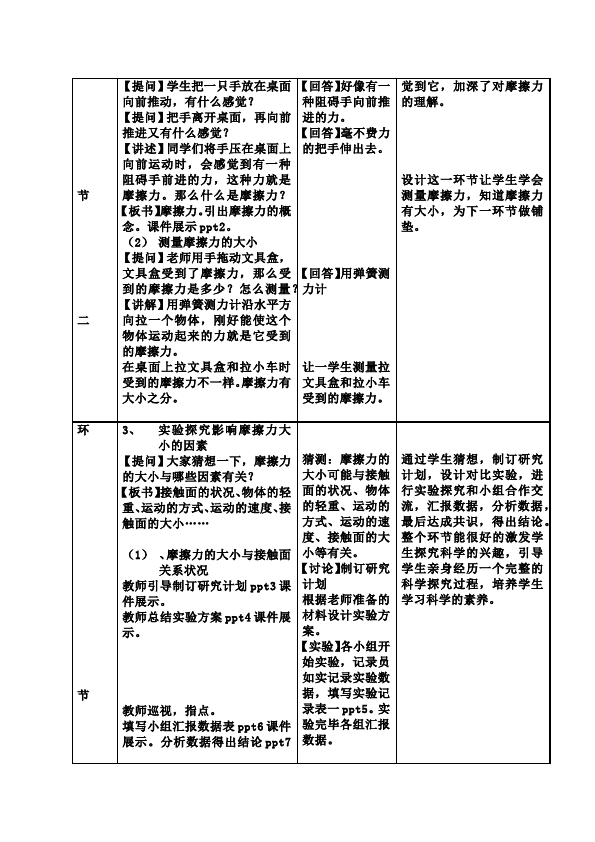 五年级上册科学科学公开课《第四单元:运动和力》教学设计教案第2页