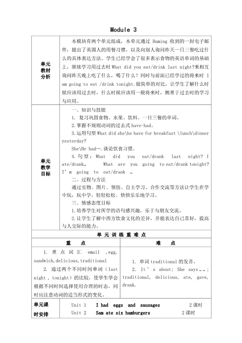 五年级下册英语（外研版三起点）教学原创Module3教案教学设计(五下外研版英语)第1页