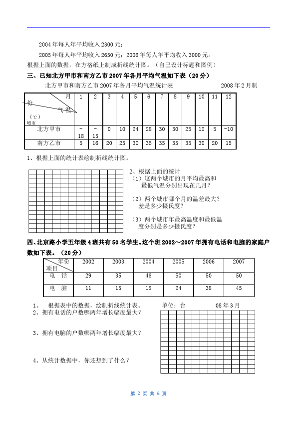 五年级下册数学（人教版）数学第七单元统计复习单元检测试卷第2页