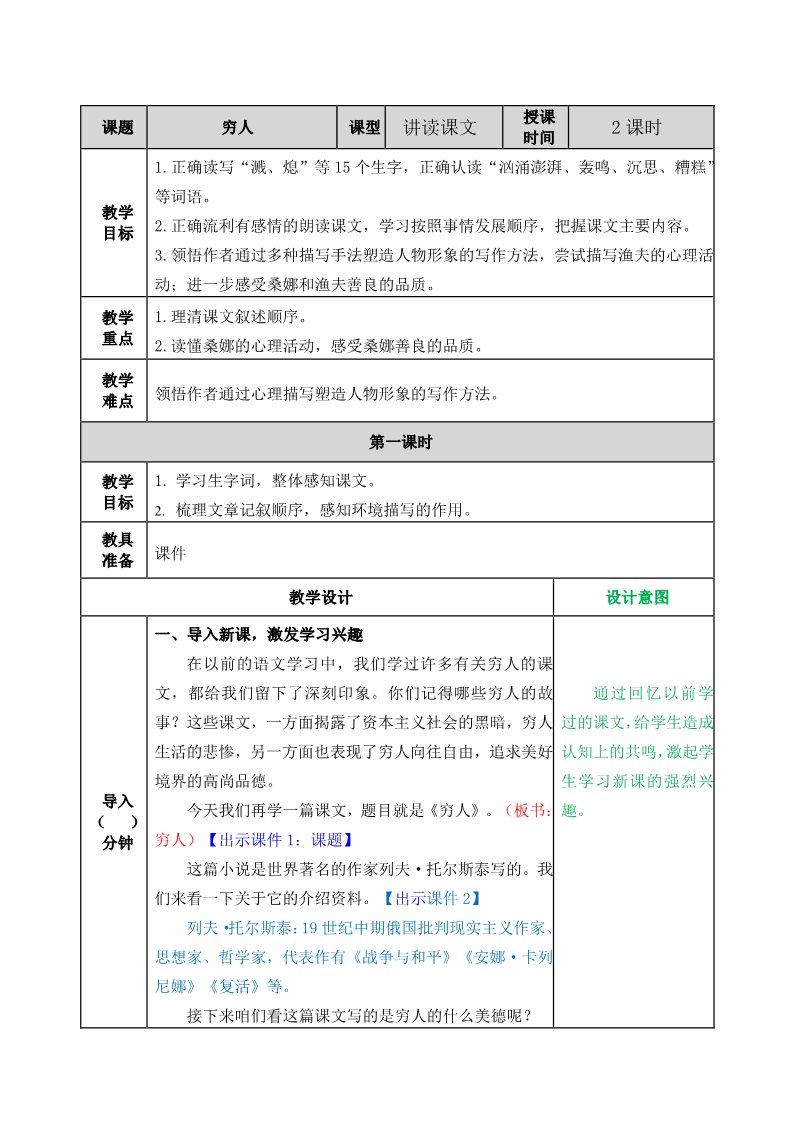 六年级上册语文（部编版）13穷人教案第1页