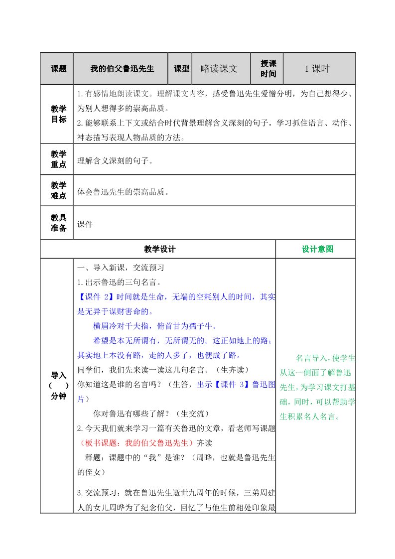 六年级上册语文（部编版）26我的伯父鲁迅先生教案第1页