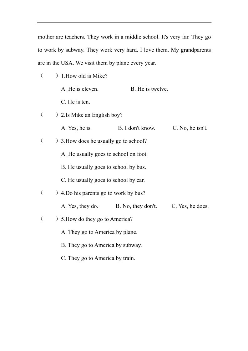 六年级上册英语(PEP版)Recycle 1检测卷第4页