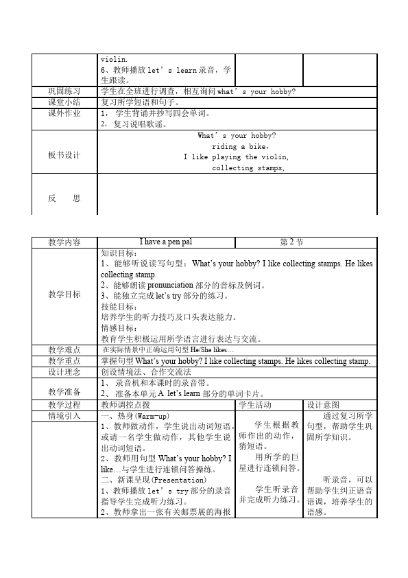 六年级上册英语(PEP版)PEP英语《Unit4 I have a pen pal》教案教学设计下载4第3页