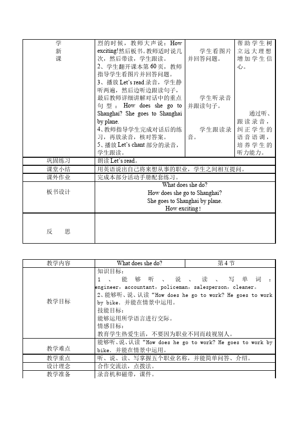 六年级上册英语(PEP版)PEP英语《Unit5 What does he do》教案教学设计下载4第5页