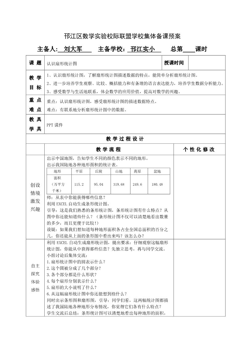 六年级下册数学（苏教版）优质课第一单元:扇形统计图教学设计教案第1页