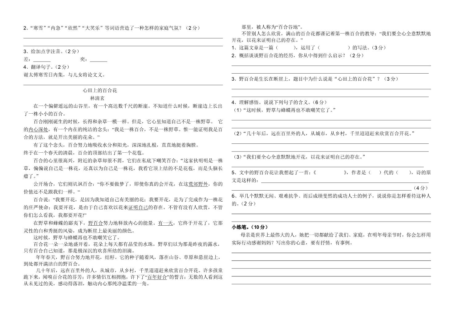 六年级下册语文小学语文毕业升学试卷2第2页