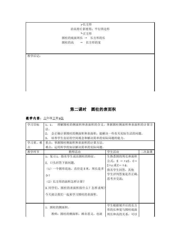 六年级下册数学（人教版）数学《第三单元:圆柱和圆锥》教案教学设计1第5页