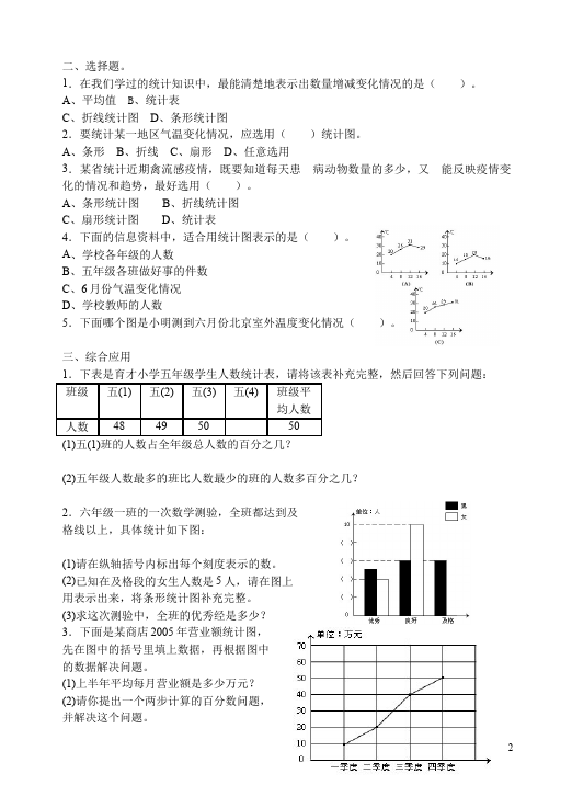 六年级下册数学（人教版）数学第六单元整理和复习:统计与概率试题第2页