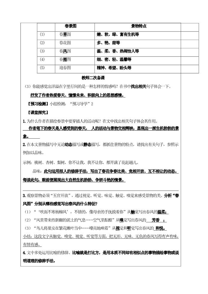 初一上册语文春1 导学案第2页