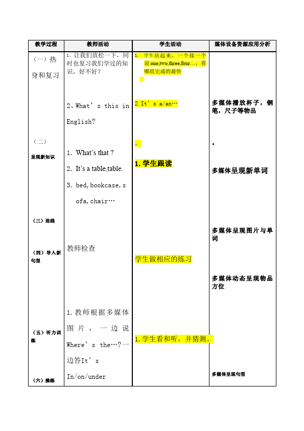 初一上册英语英语《Unit4 Where's my schoolbag》教学设计教案6第2页