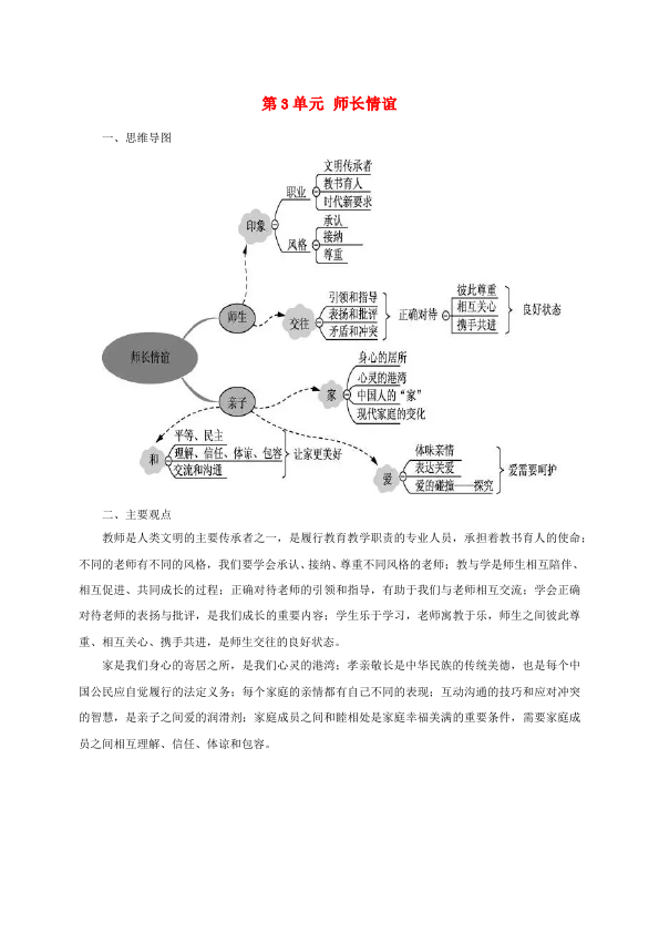 初一上册道德与法治道德与法治《第三单元:师长情谊》练习检测试卷3第1页