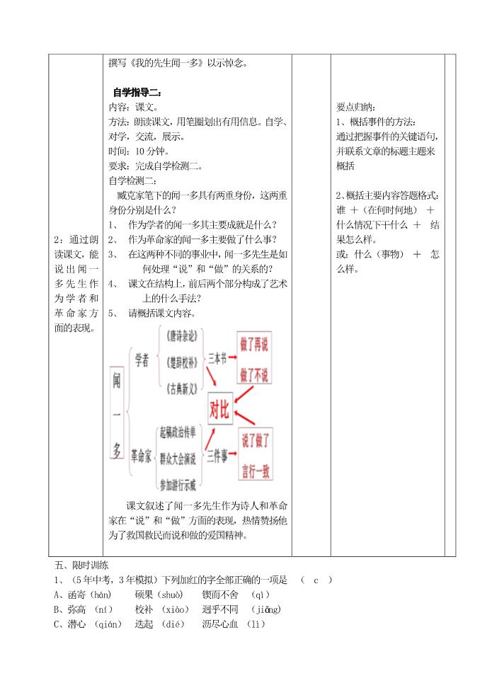 初一下册语文说和做  记闻一多先生言行片段 教案1第4页