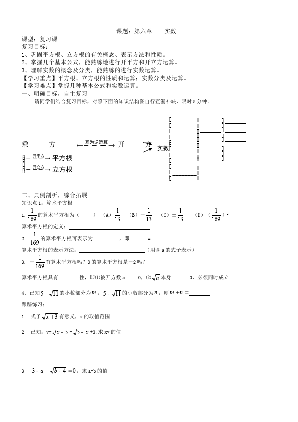 初一下册数学数学《第六章:实数》练习试卷17第1页