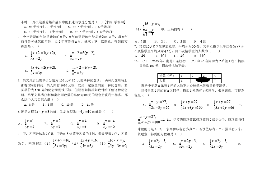 初一下册数学数学《第八章:二元一次方程组》练习试卷6第2页