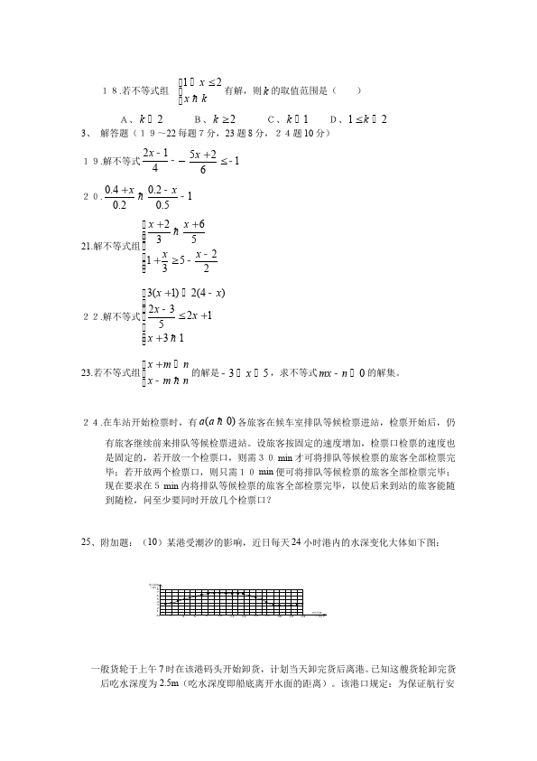 初一下册数学数学《第九章:不等式与不等式组》练习试卷9第5页