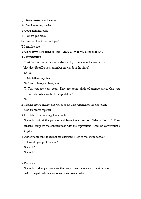 初一下册英语Unit3 How do you get to school教学设计教案11第2页
