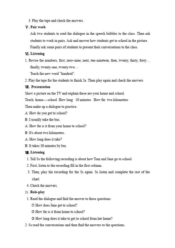 初一下册英语Unit3 How do you get to school教学设计教案9第3页